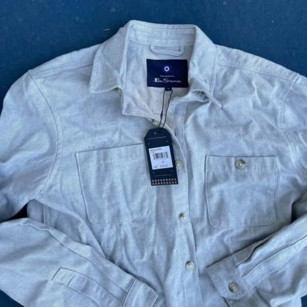 BEN SHERMAN Men's Ivory heavy cotton Flannel Button Down Medium